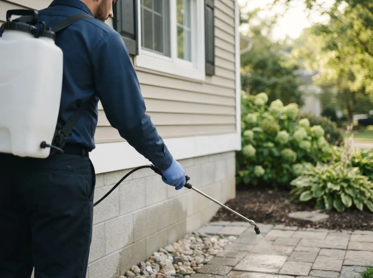 Pest control technician inspecting a home in Murdock, NE